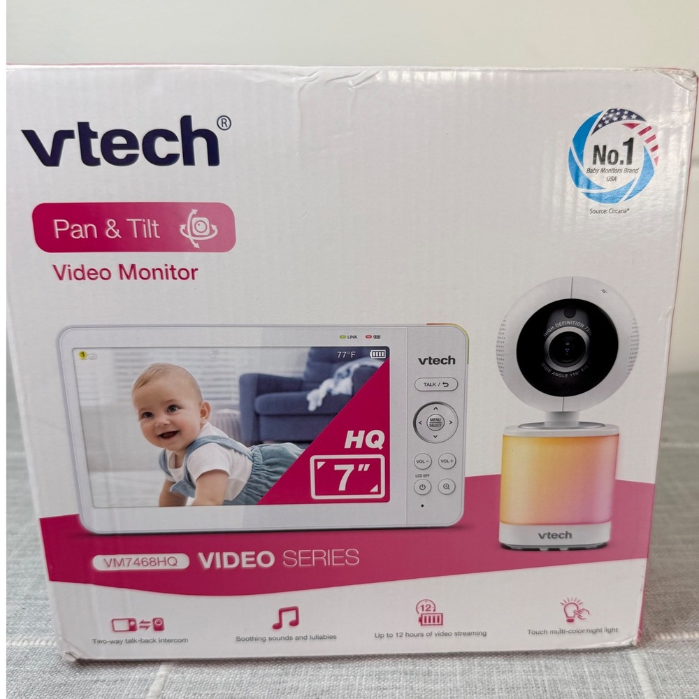 V Tech 7" Pan Tilt Video Baby Monitor with Adaptive Night Light VM7468HQ NEW